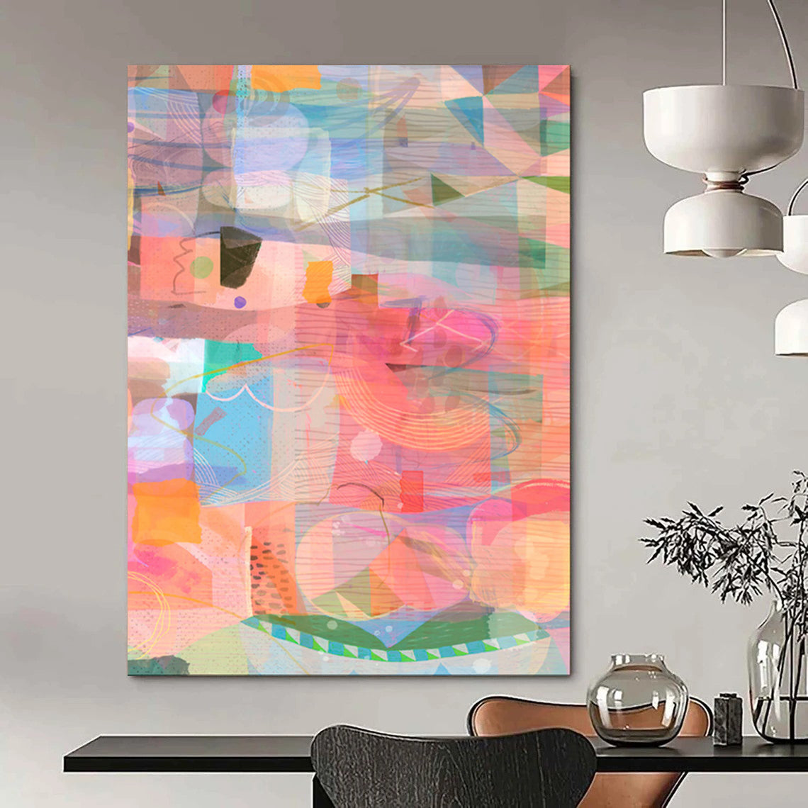 Colorful Collage Shapes, Light Hues - "Sunny Patchwork" - Mixed - media Abstract Art CT1862
