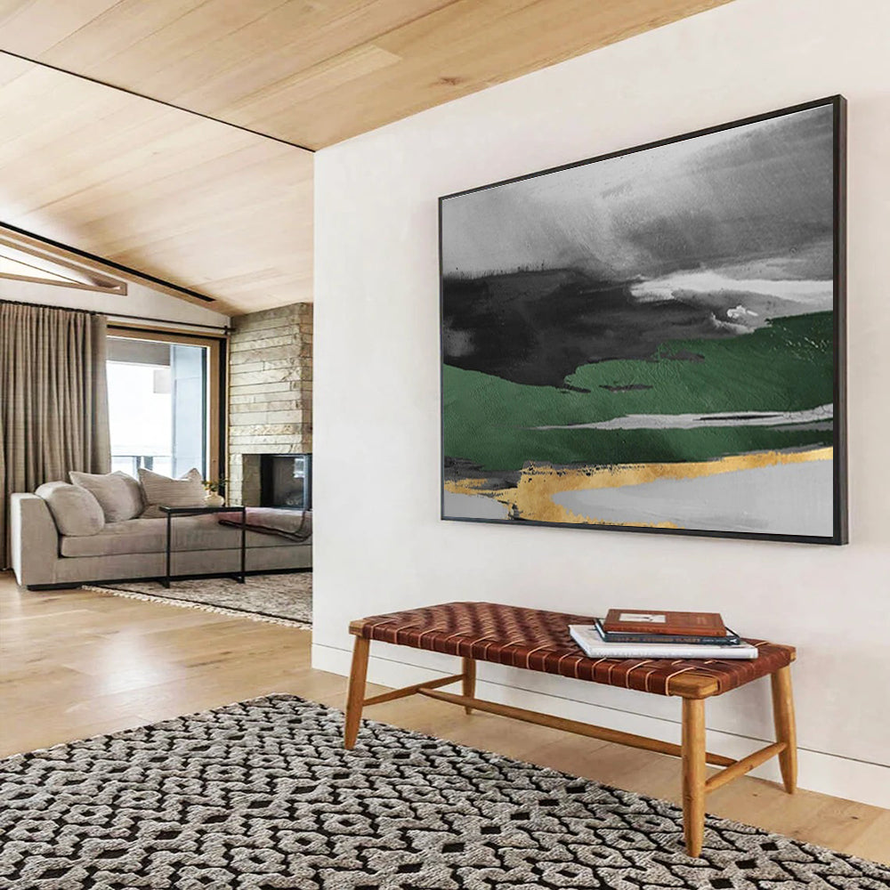 Black - Green Abstract Landscape - Abstract Landscape Painting On Canvas DKH606