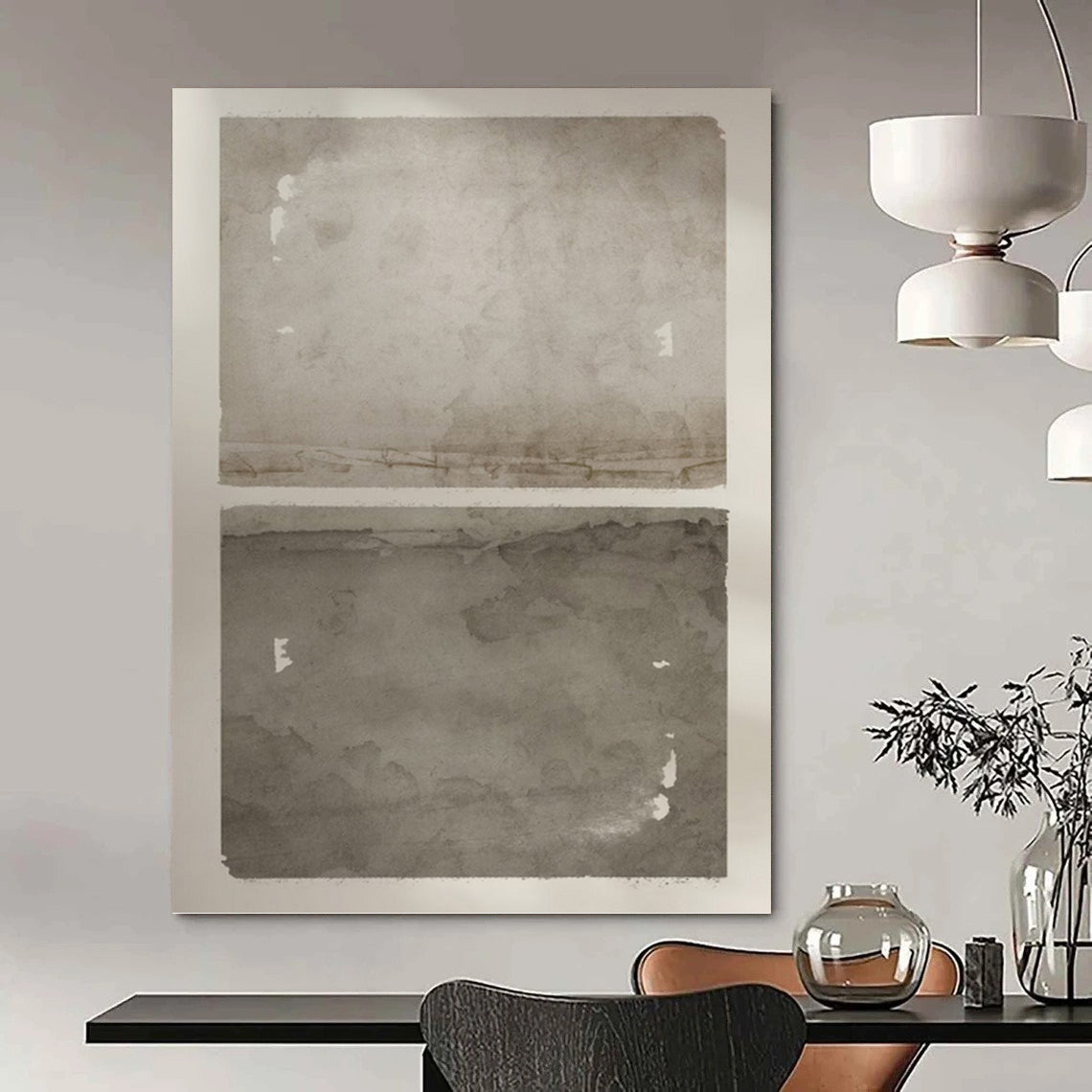 Dual Gray Watercolor Textures - Minimalist Watercolor Painting On Canvas DKH1359