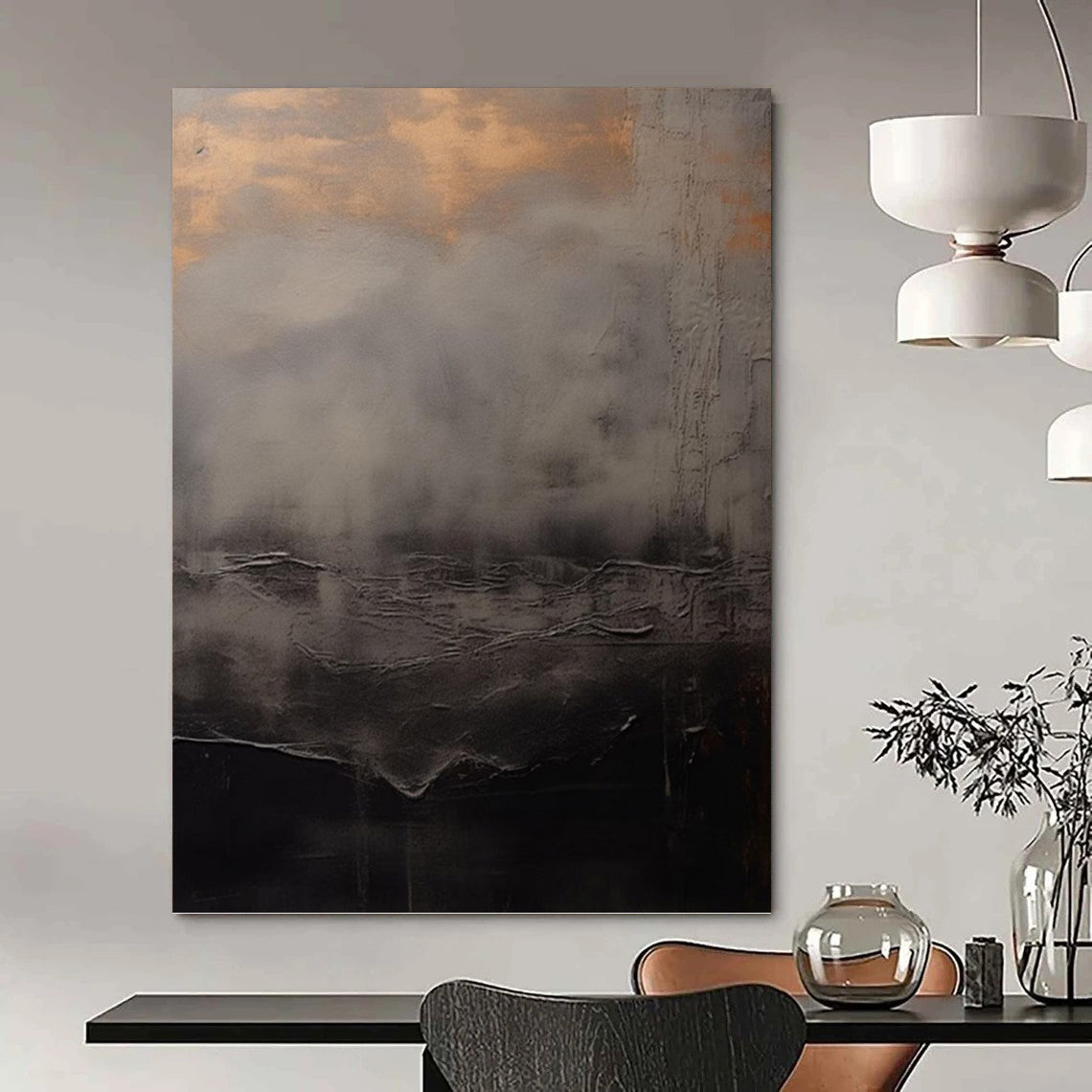 “Moody Gray Textured Landscape” - Atmospheric Abstract Painting On Canvas DKH1662