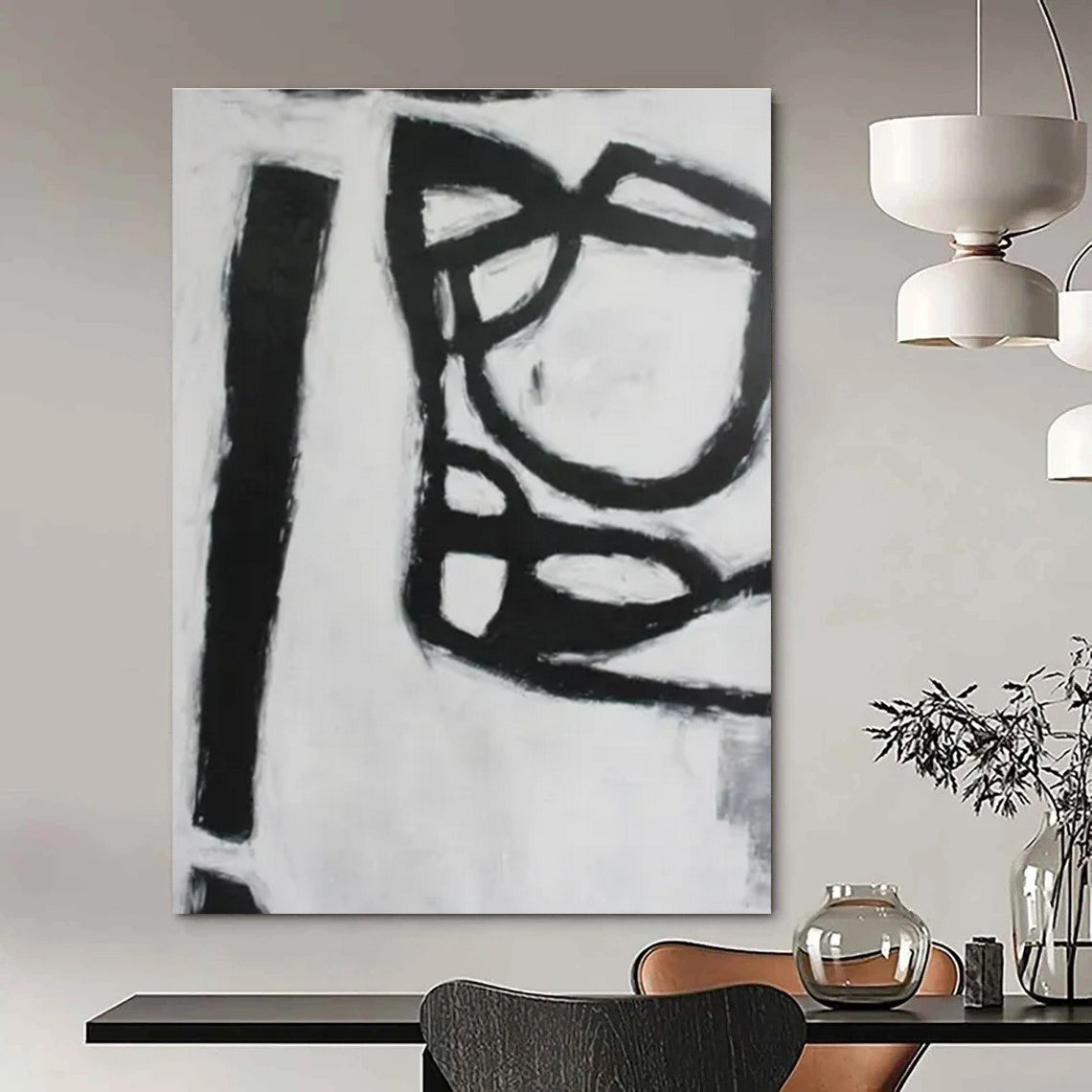 Black - White Minimalist Forms - Minimalist Abstract Acrylic Painting CT1415
