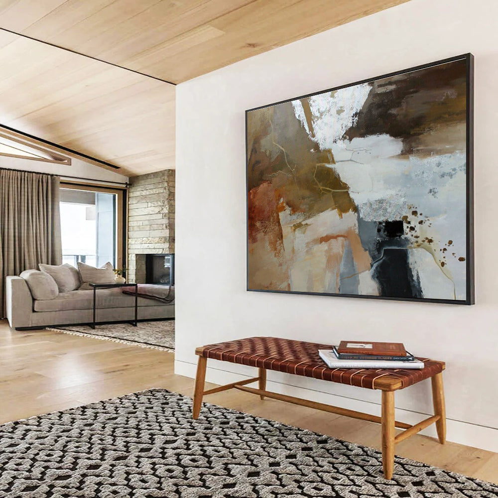 Brown, White, and Gold Abstract “Earthy Luxe Abstraction” Painting On Canvas DKH133