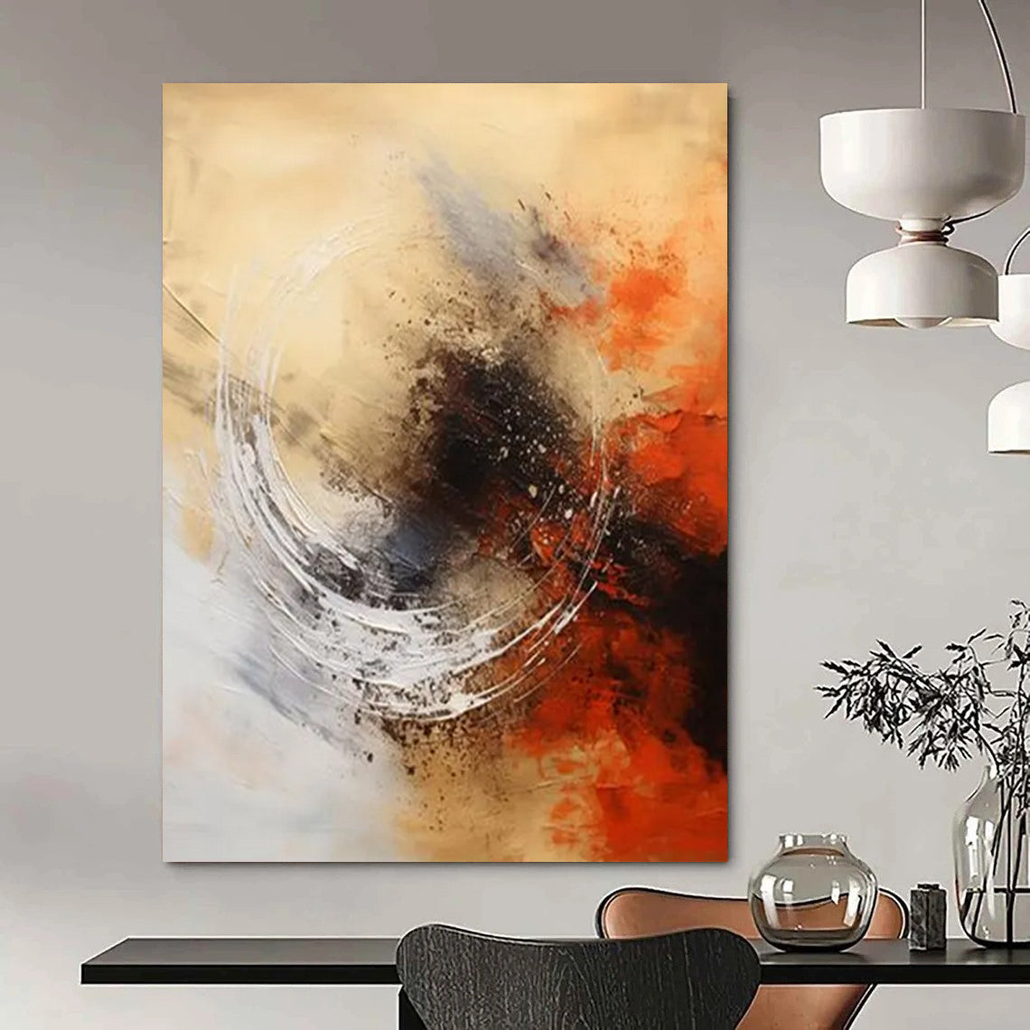 “Beige - Orange Abstract Swirls” - Abstract Expressionist Painting On Canvas DTP121