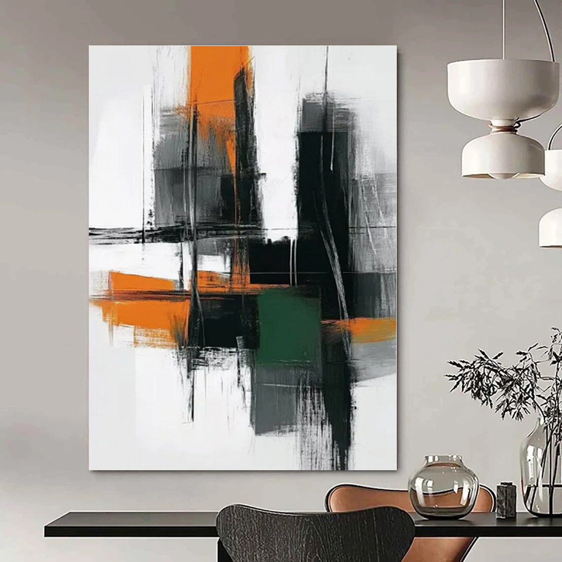 Urban Blocks: Orange, Grey & Green - Abstract Cityscape Acrylic CT1244