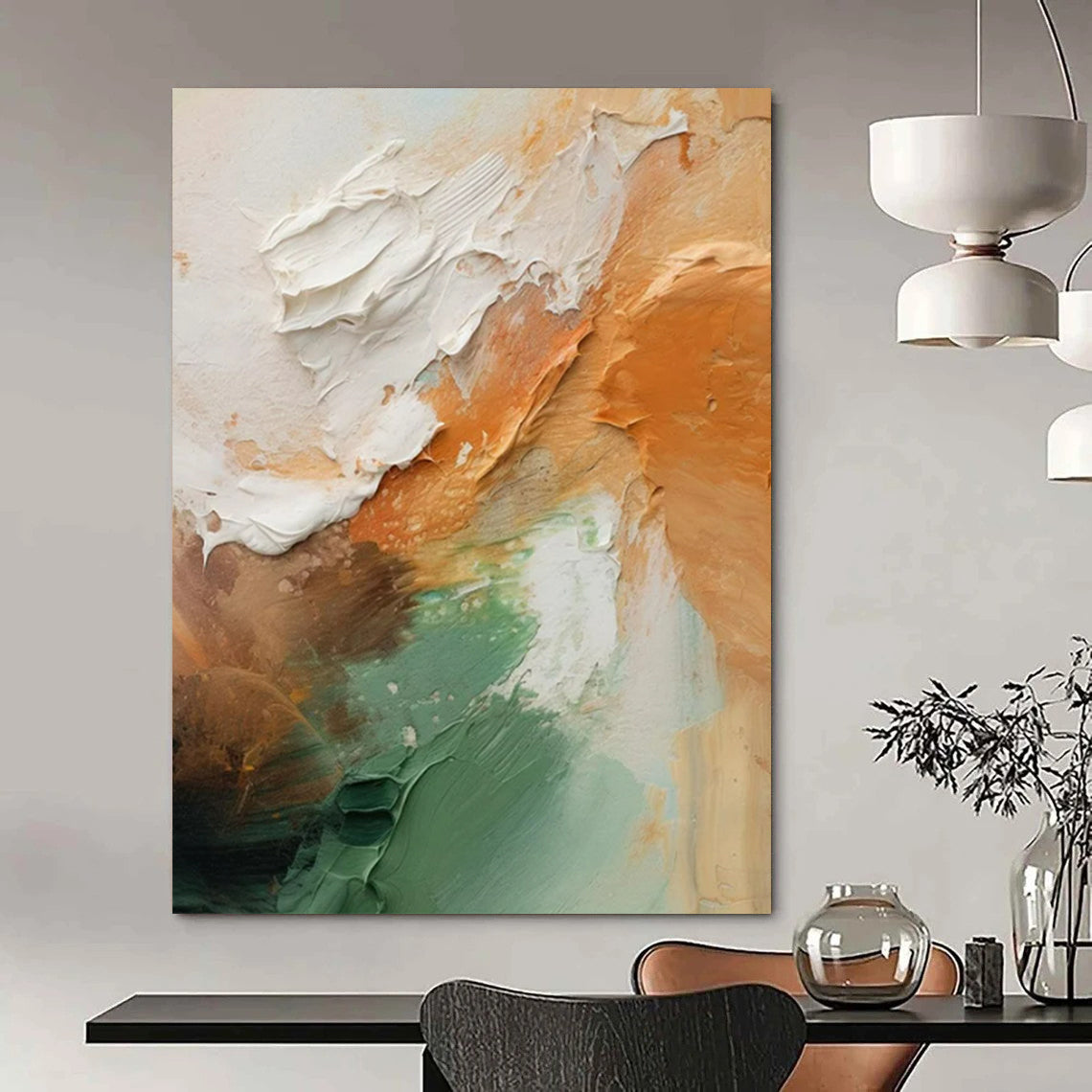 Textured Orange, Green, White & Brown Palette - Abstract Painting On Canvas CT2308