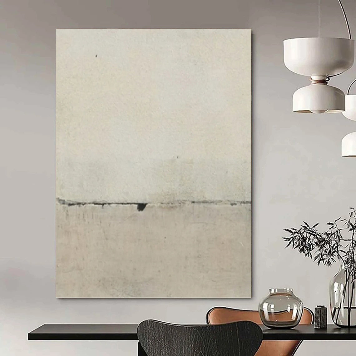“Light Gray Textured Surface with Crack” - Minimalist Abstract Painting On Canvas DKH1122