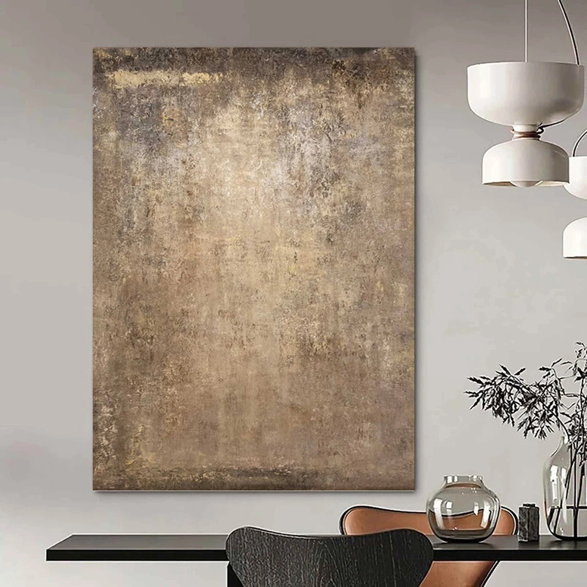 “Textured Brown Canvas” - Brown & Beige Textured Abstract Painting On Canvas DKH1208