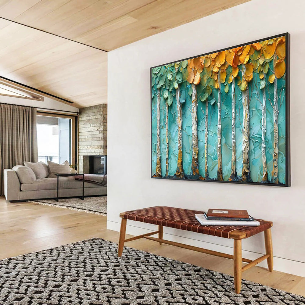 “Textured Birch Trees” - Palette Knife Landscape Painting On Canvas DKH822