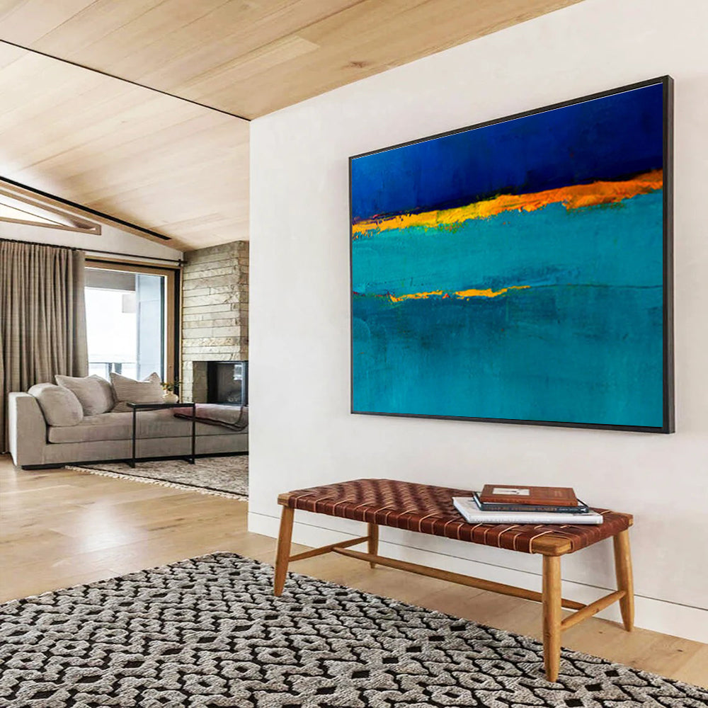“Blue & Orange Abstract Bands” Abstract Color - Field Painting On Canvas DKH396