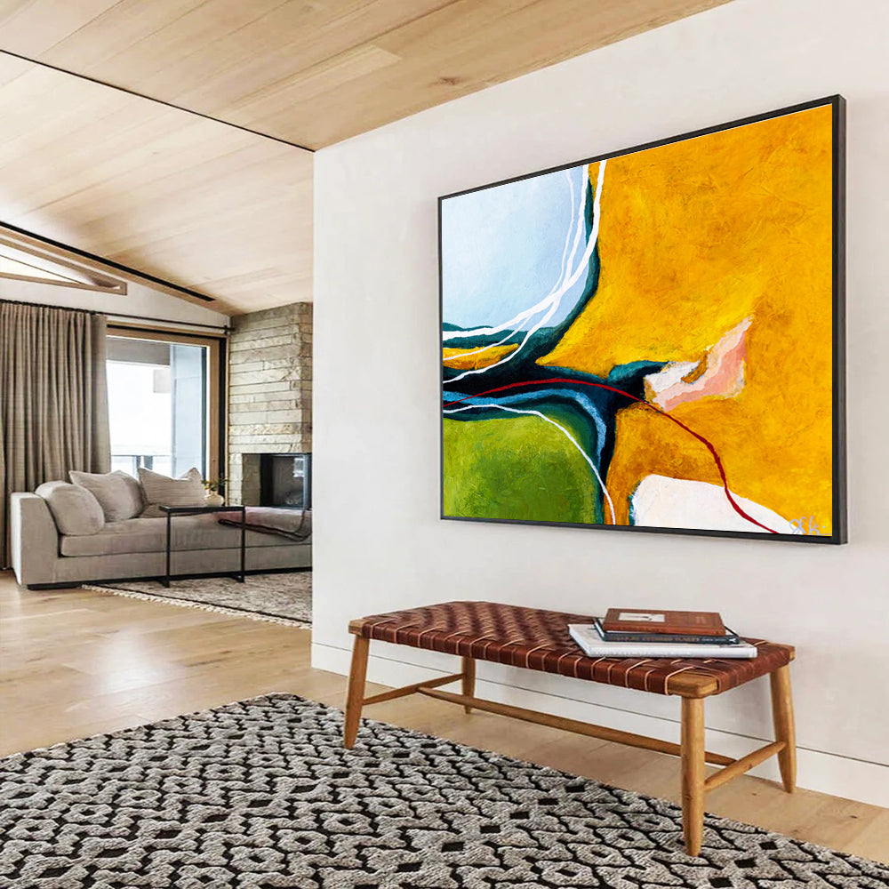 “Vibrant Color Blocks & Lines” Abstract Acrylic Painting On Canvas DKH552