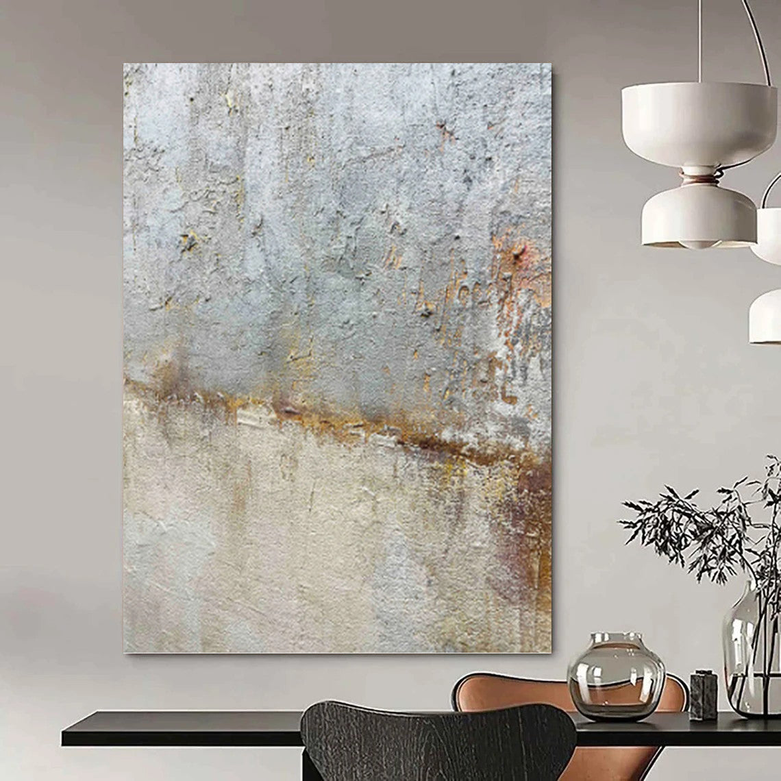 “Rustic Textures” - Gray & Brown Weathered Surface Painting On Canvas DKH1508