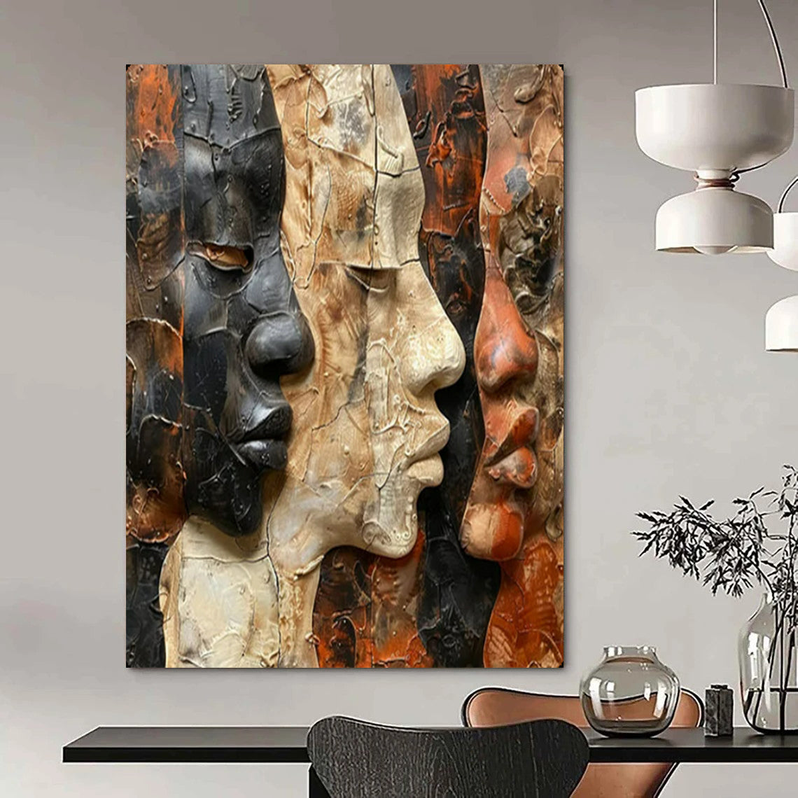 “Textured Multi - Face Sculpture - Like Art” – Mixed - Media Abstract Artwork On Canvas CT2157