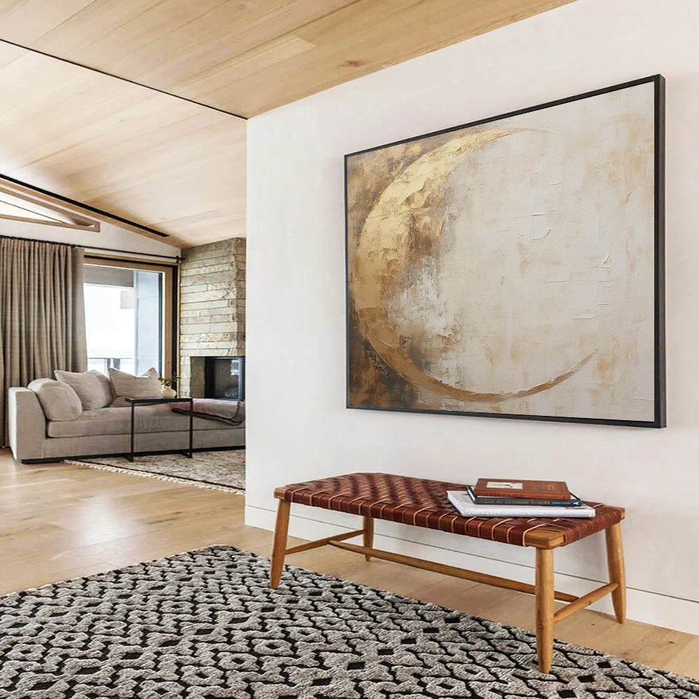 “Gilded Crescent Moon” Abstract Celestial Painting On Canvas DLZ081