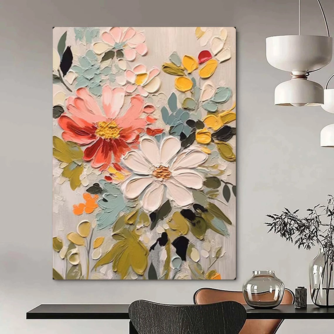 “Colorful Impasto Flower Medley” – Textured Floral Oil Painting On Canvas CT2128