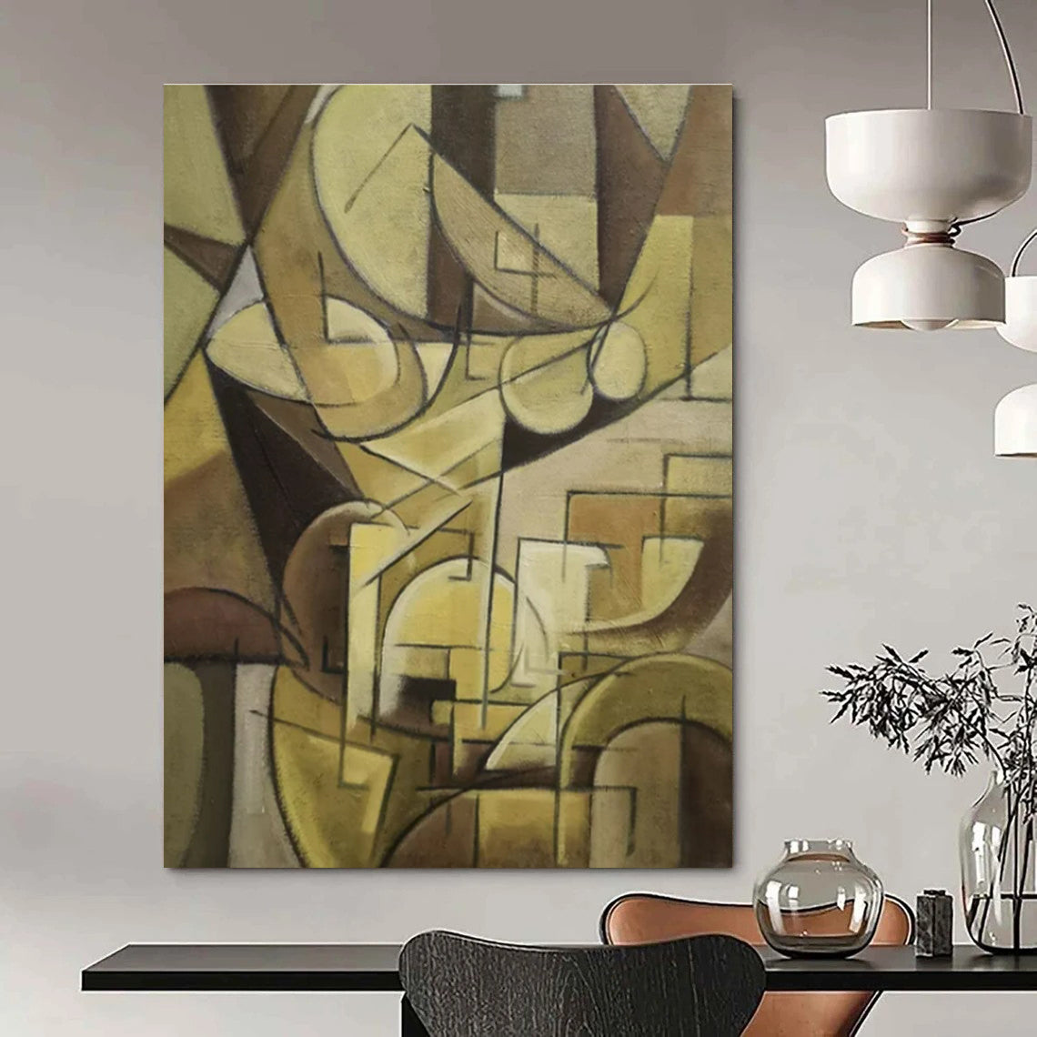 Brown Geometric Cubism - Cubist Abstract Oil Painting CT1430