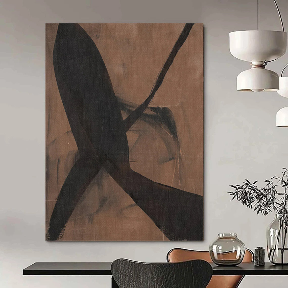 “Earthy Intertwine” - Brown & Black Abstract Shapes Painting On Canvas DKH1156