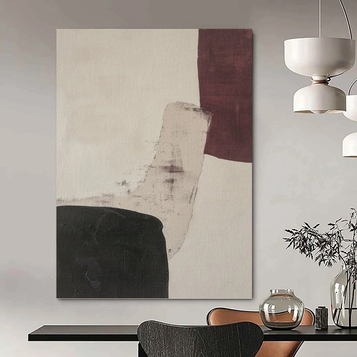 Beige, Burgundy & Black - Textured Blocks Painting On Canvas DKH1152