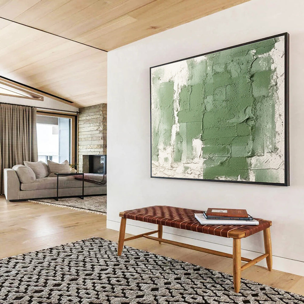 Textured Green and White Abstract Painting On Canvas DKH274