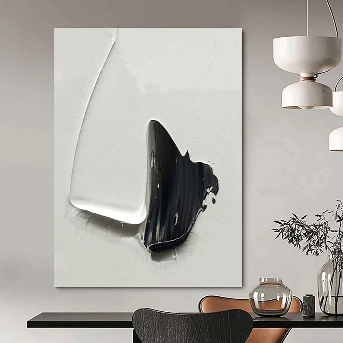 “Dramatic Black - White Contrast” - Minimalist Textured Painting On Canvas DKH1671