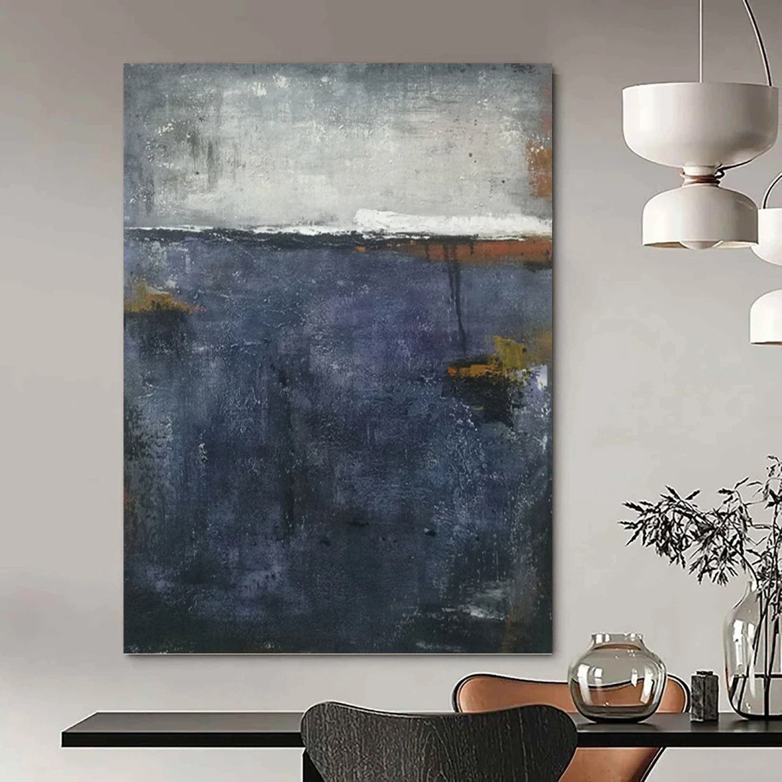 “Moody Waters” - Shades of Blue and Gray Abstract Landscape Painting On Canvas DKH1573