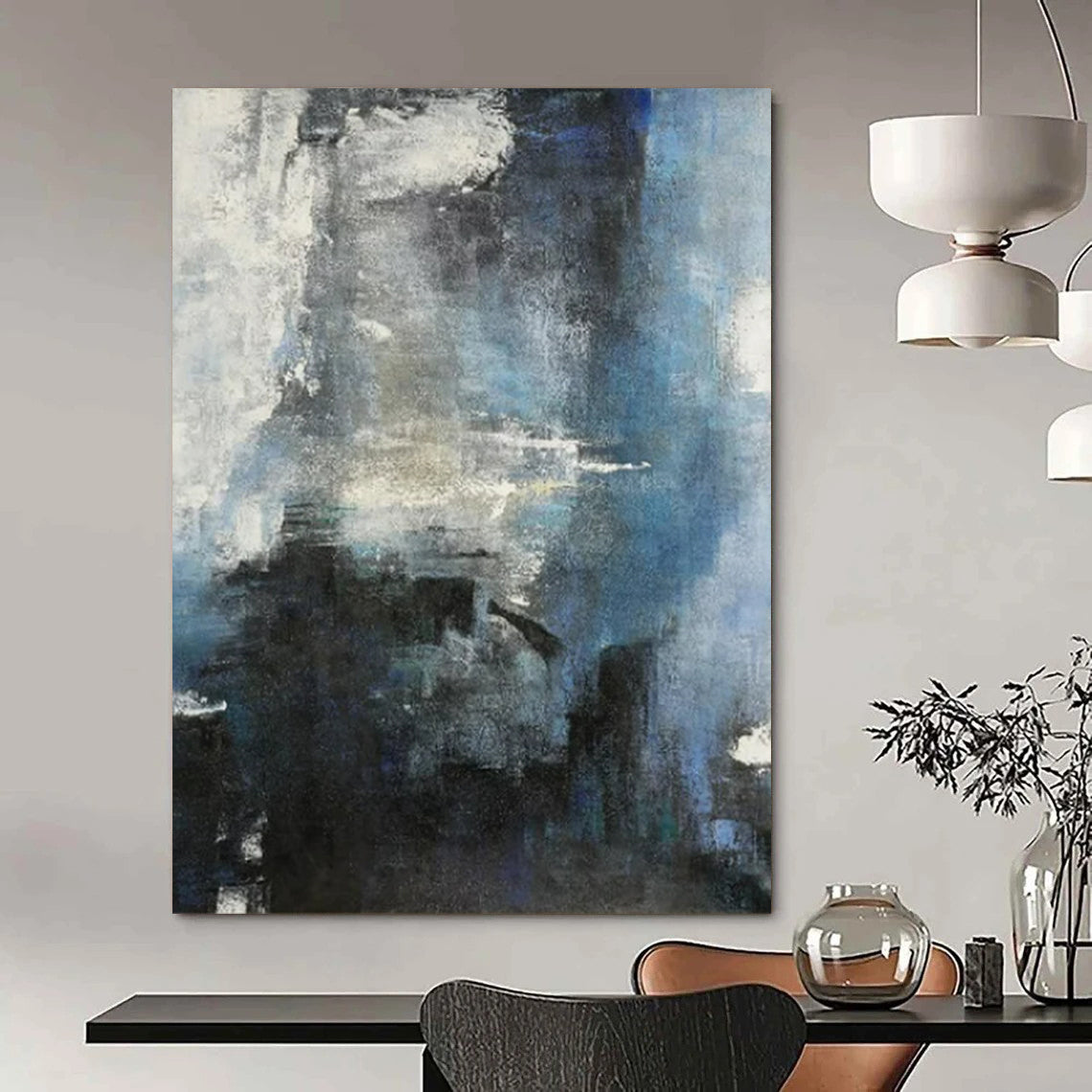 “Moody Blue & Gray Abstract” - Abstract Painting On Canvas CT2335