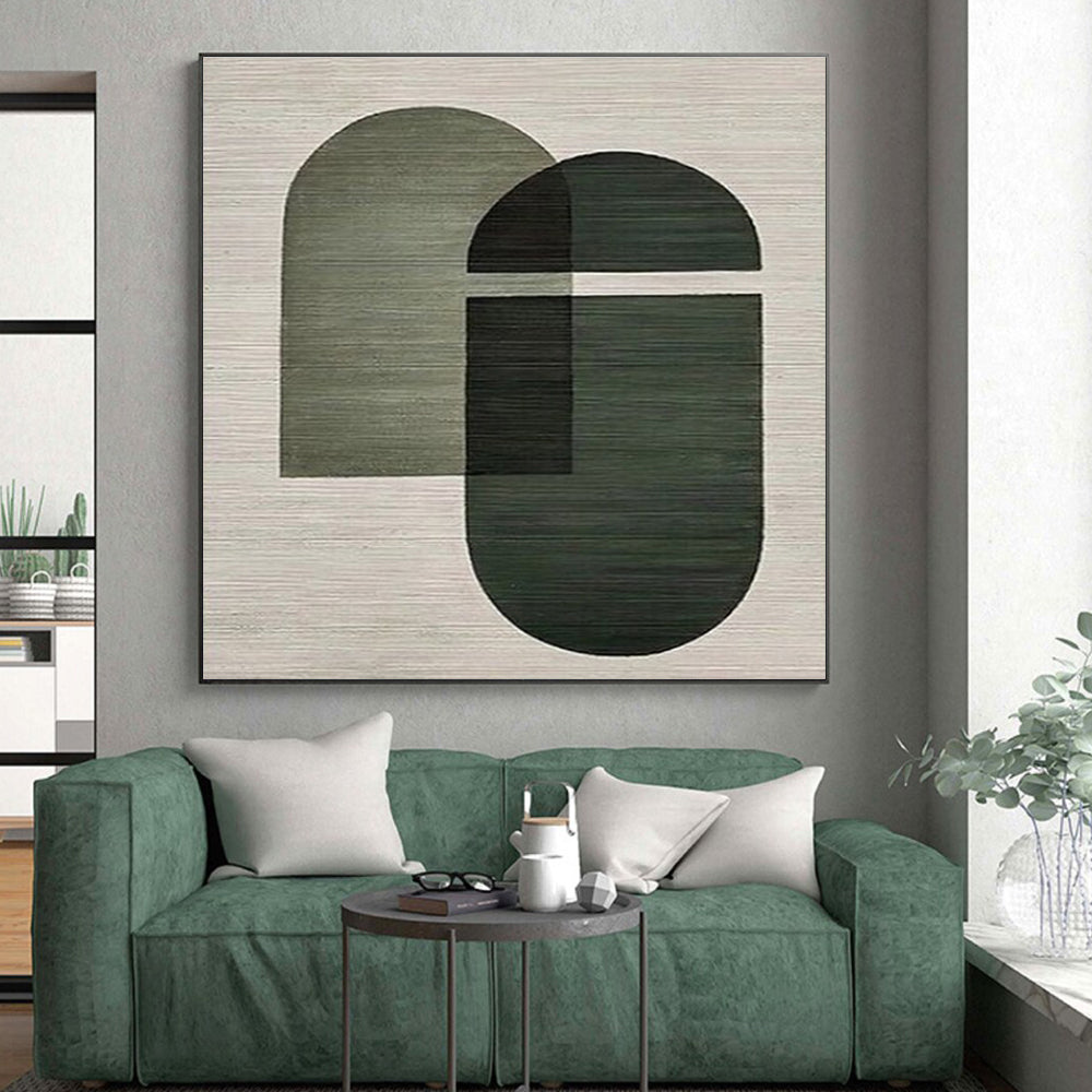“Green Geometric Overlap”,Minimalist Abstract Style CT0674