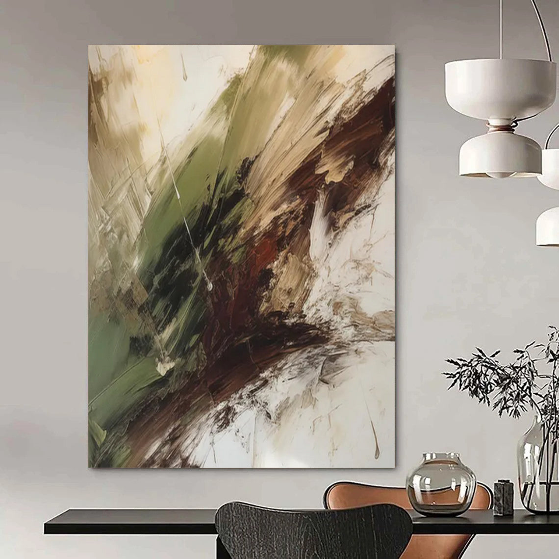 “Green - Brown Abstract Swirls” - Abstract Expressionist Painting On Canvas DTP118