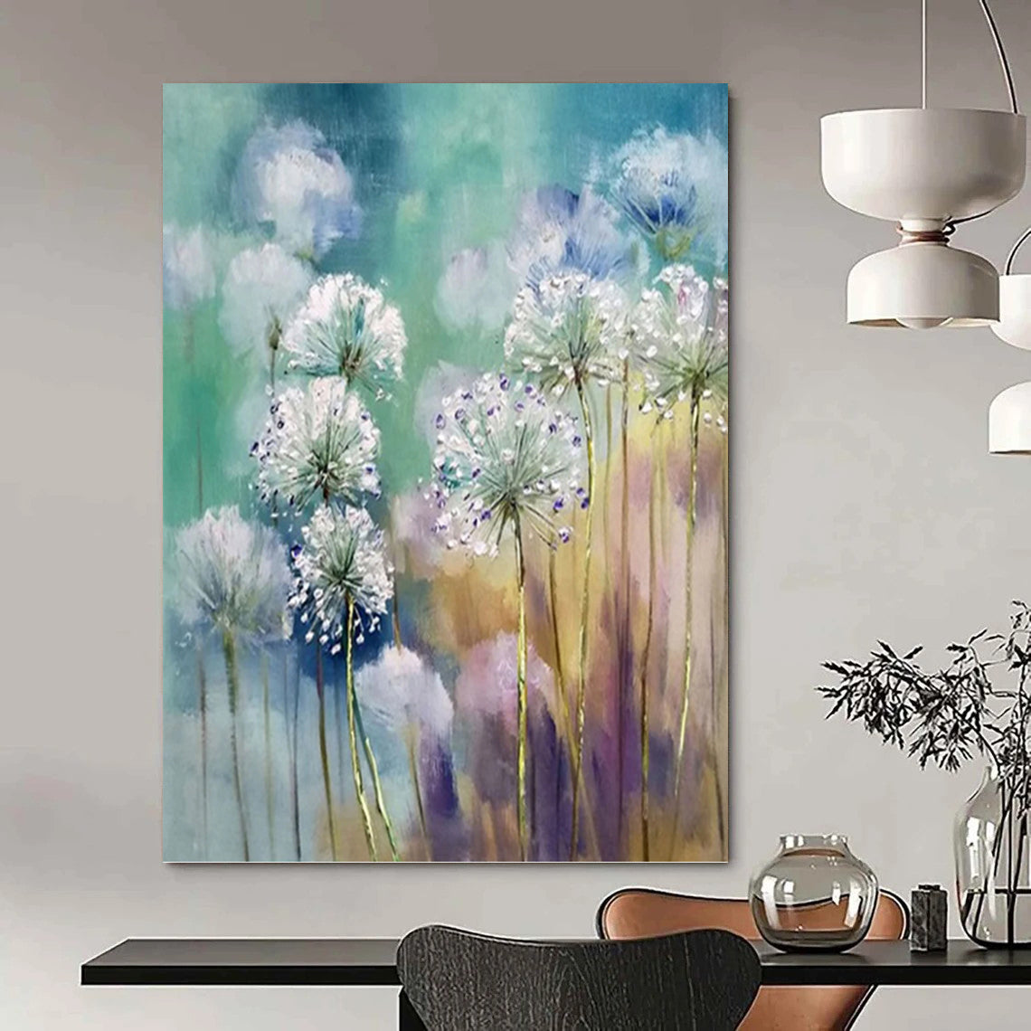 “Soft Floral Impasto” - Green, Blue, Purple & White Flower - Inspired Painting On Canvas DKH1032