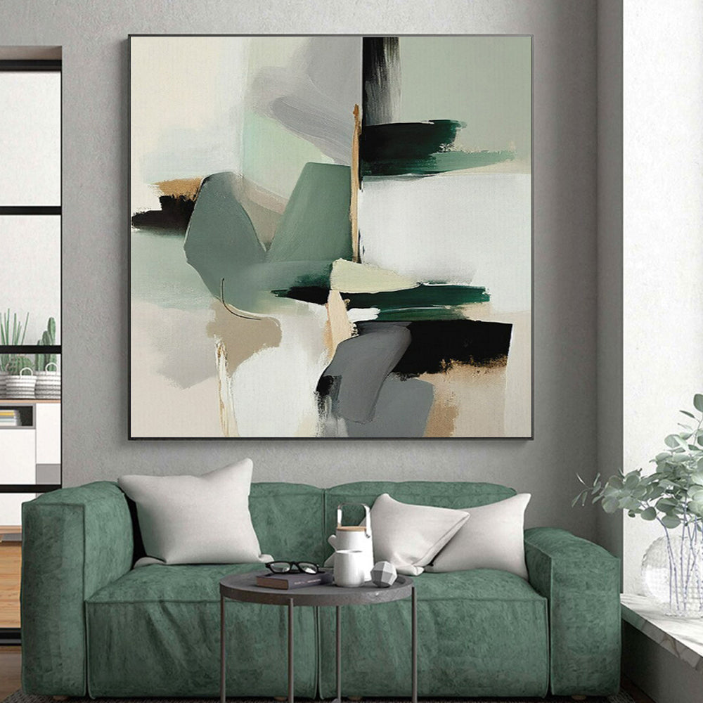 Muted Green, Gray & Beige Shapes, “Subtle Sophistication” - Abstract Geometric Acrylic Painting CT0760