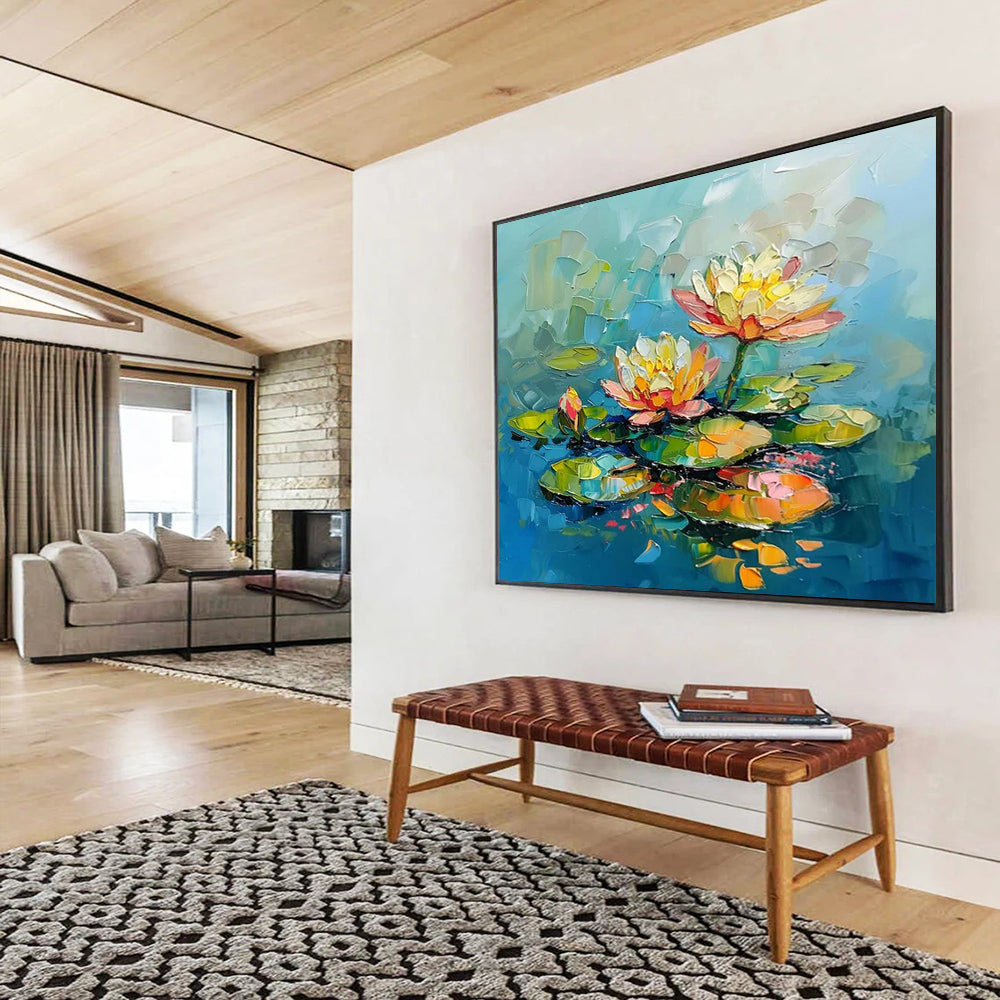 “Impasto Water Lilies” Textured Floral Painting On Canvas DLZ088