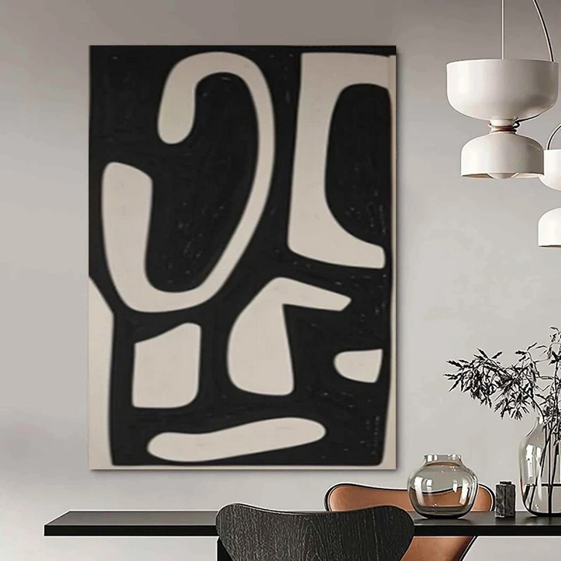 “Dynamic Black - White Forms” – Abstract Geometric Painting CT1076