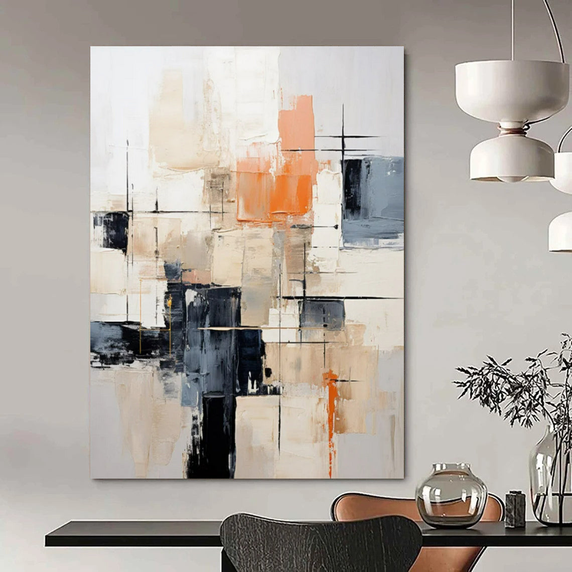 Beige, Orange & Black Abstract - Textured Abstract Painting On Canvas CT2261