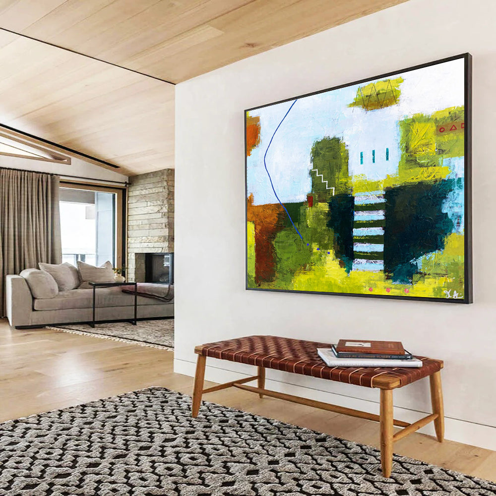 “Colorful Abstract Village” Abstract Acrylic Painting On Canvas DKH561