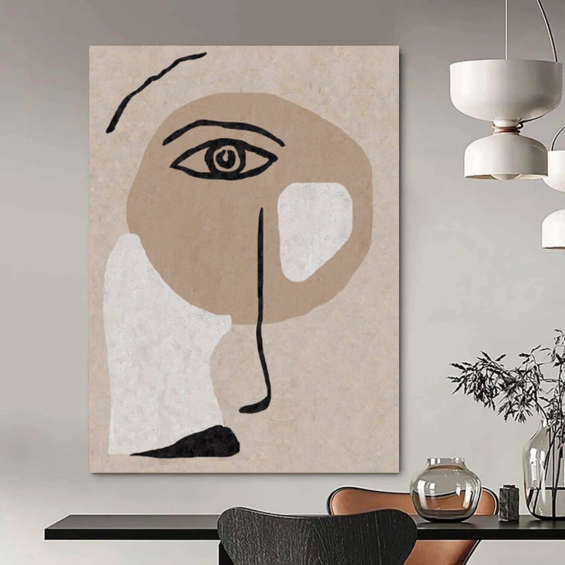 “Beige - Brown - Black Abstract Face” – Minimalist Portrait Art CT1144