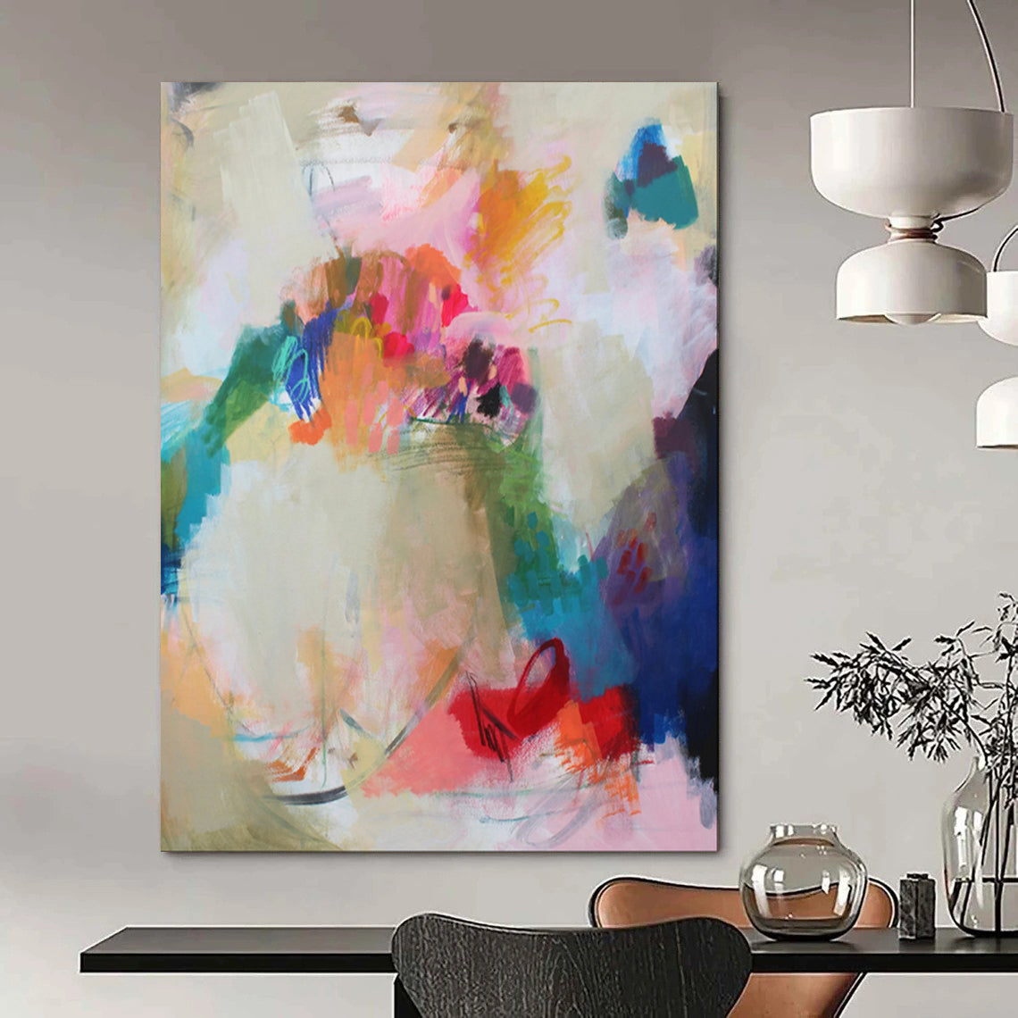 Colorful Blooms, Abstract Vase - "Vibrant Bouquet" - Abstract Expressionist Painting CT1856
