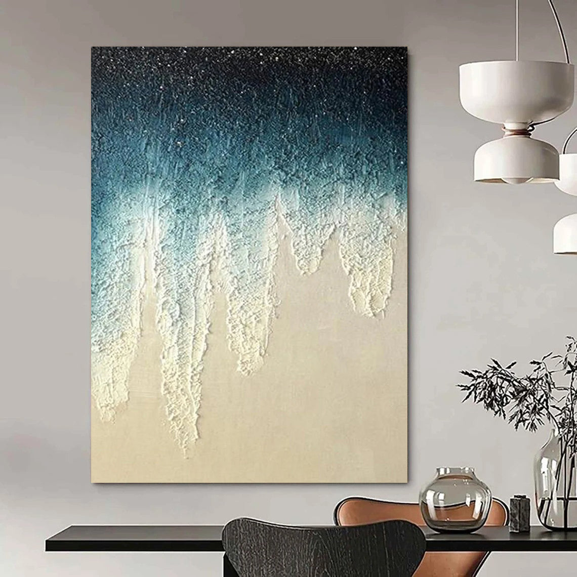 “Blue, White Dripping Texture ‘Celestial Tears’” - Impasto Abstract Painting On Canvas DTP343