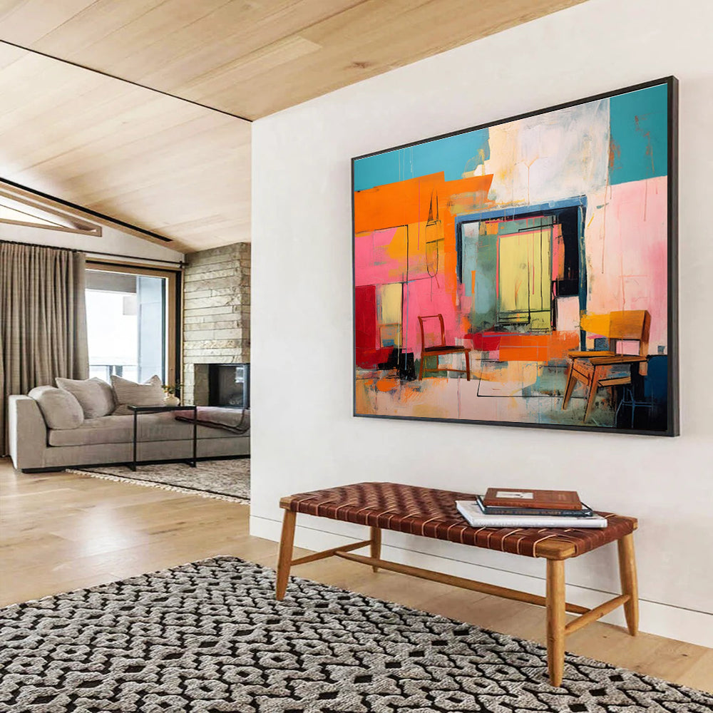 Colorful Abstract Interior - Abstract Interior Painting On Canvas DKH639
