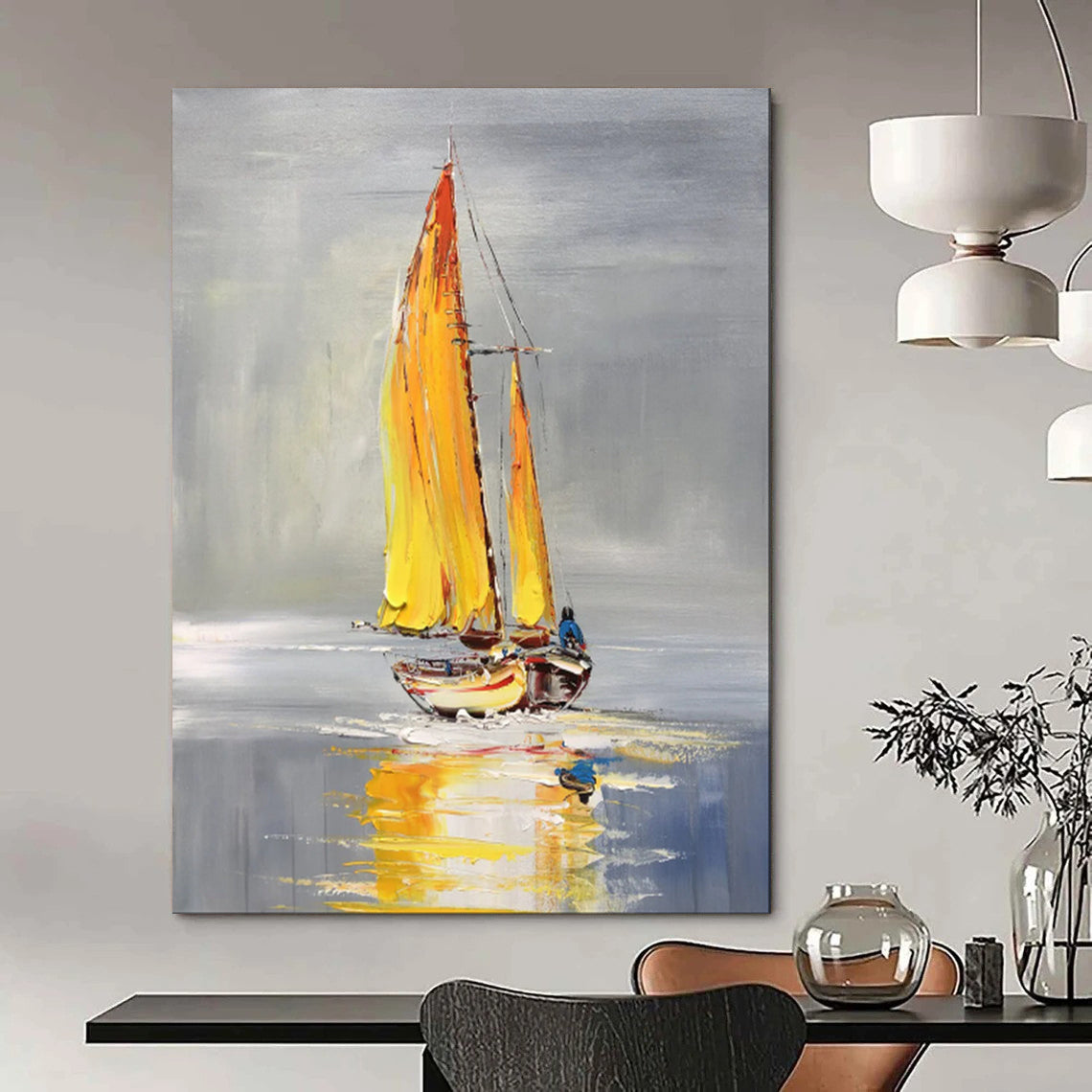 “Yellow - Sailed Boat on Calm Waters” – Impasto Maritime Oil CT2096