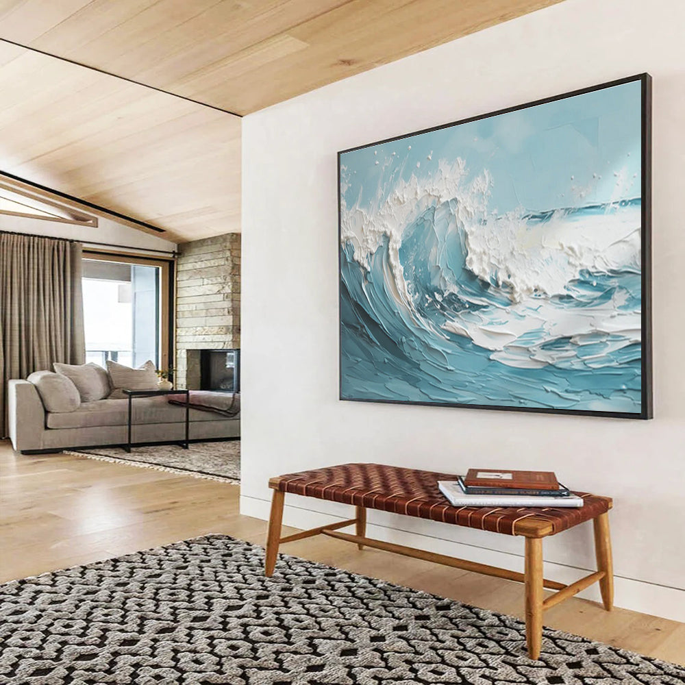 3D Textured Ocean Wave - Blue and White Impasto Painting On Canvas DKH042