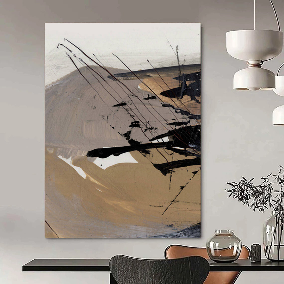 “Earth - Toned Abstract Strokes” - Brown, Black, and White Abstract Painting On Canvas DTP201