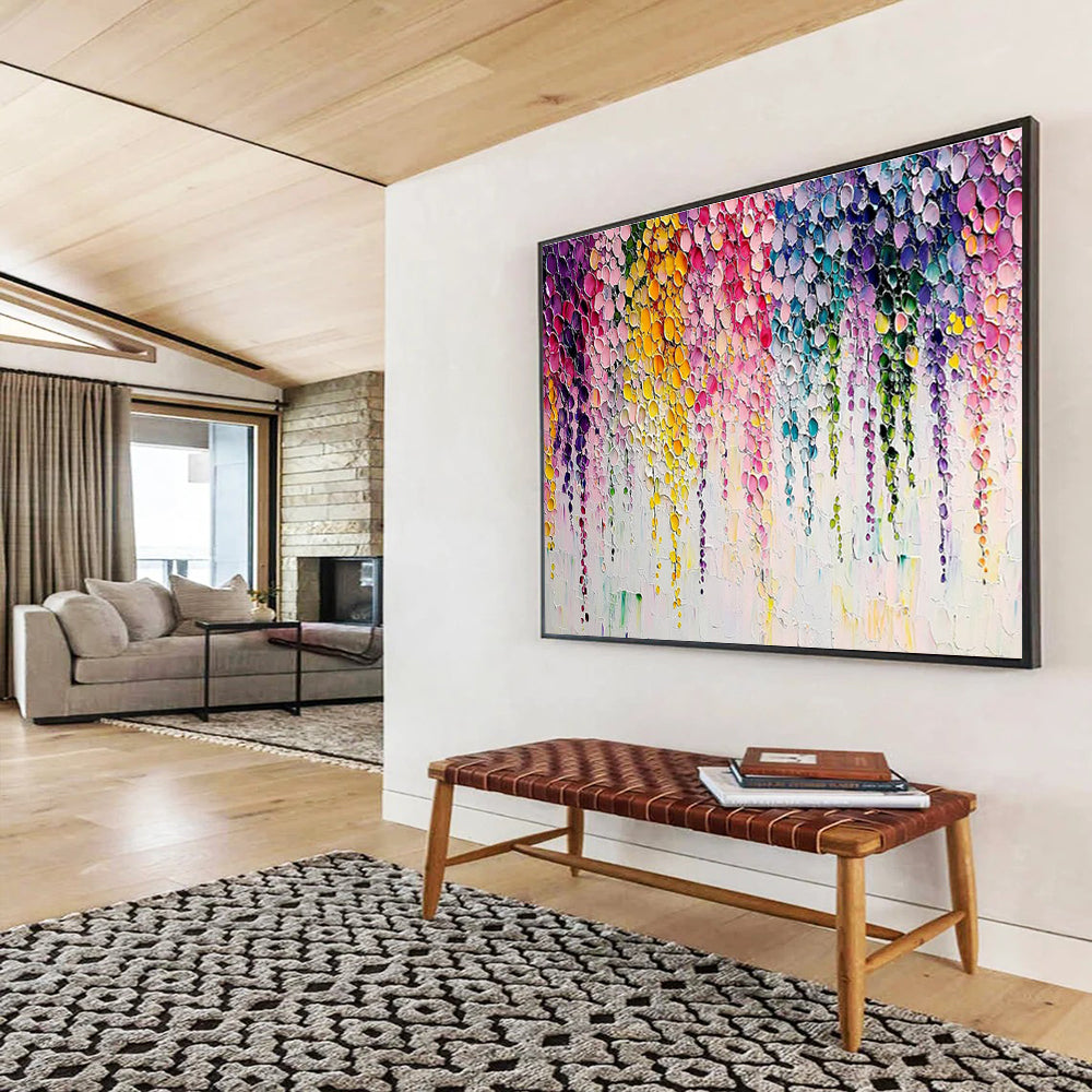 Colorful Dripping Circles - Pink, Yellow & Blue Abstract Painting On Canvas DKH905