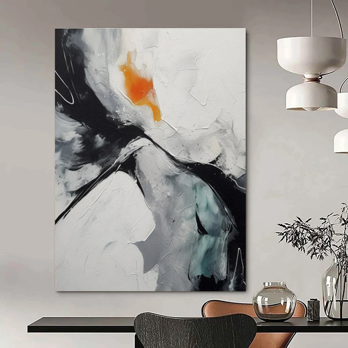 Black, White, Grey with Orange Accent - "Dynamic Contrast" - Abstract Textured Painting CT1464