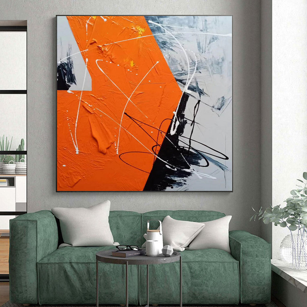 “Orange - Black Dynamic Strokes” Abstract Acrylic Art CT0325