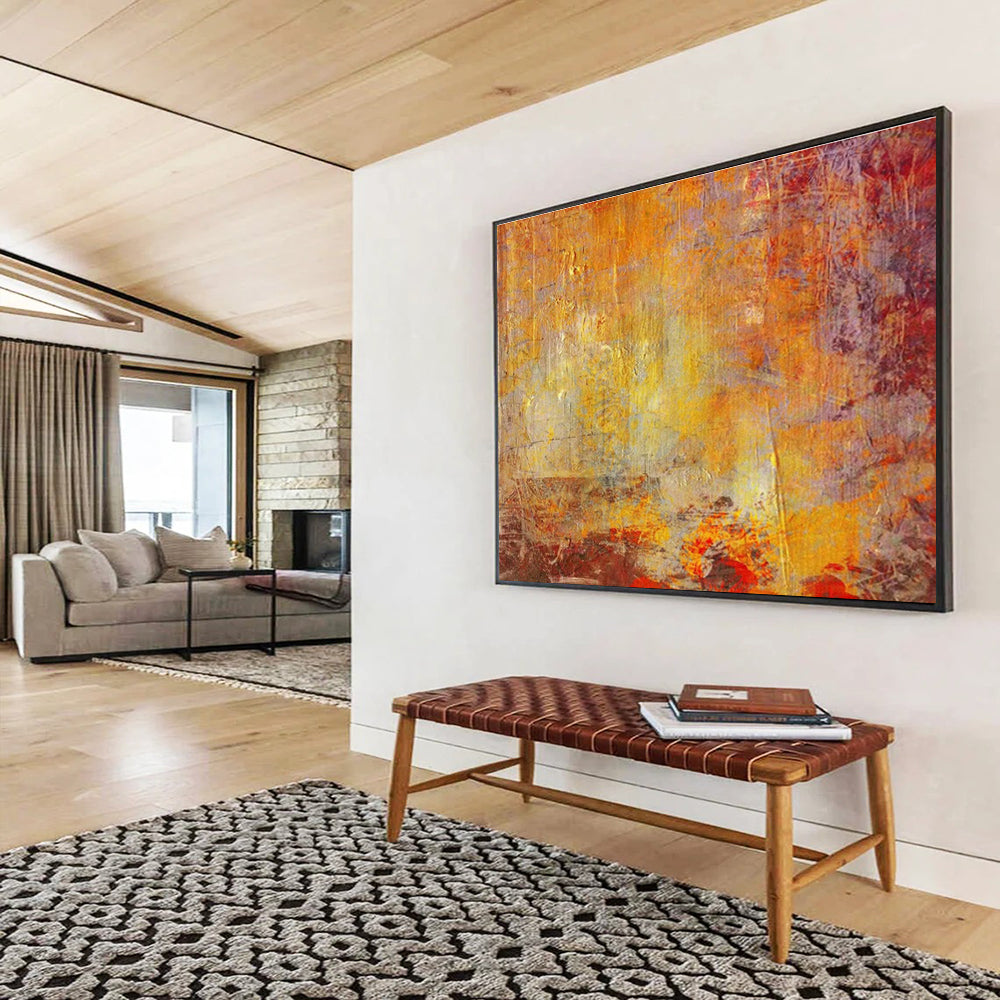 Warm Textured Abstract in Orange and Purple Painting On Canvas DKH192