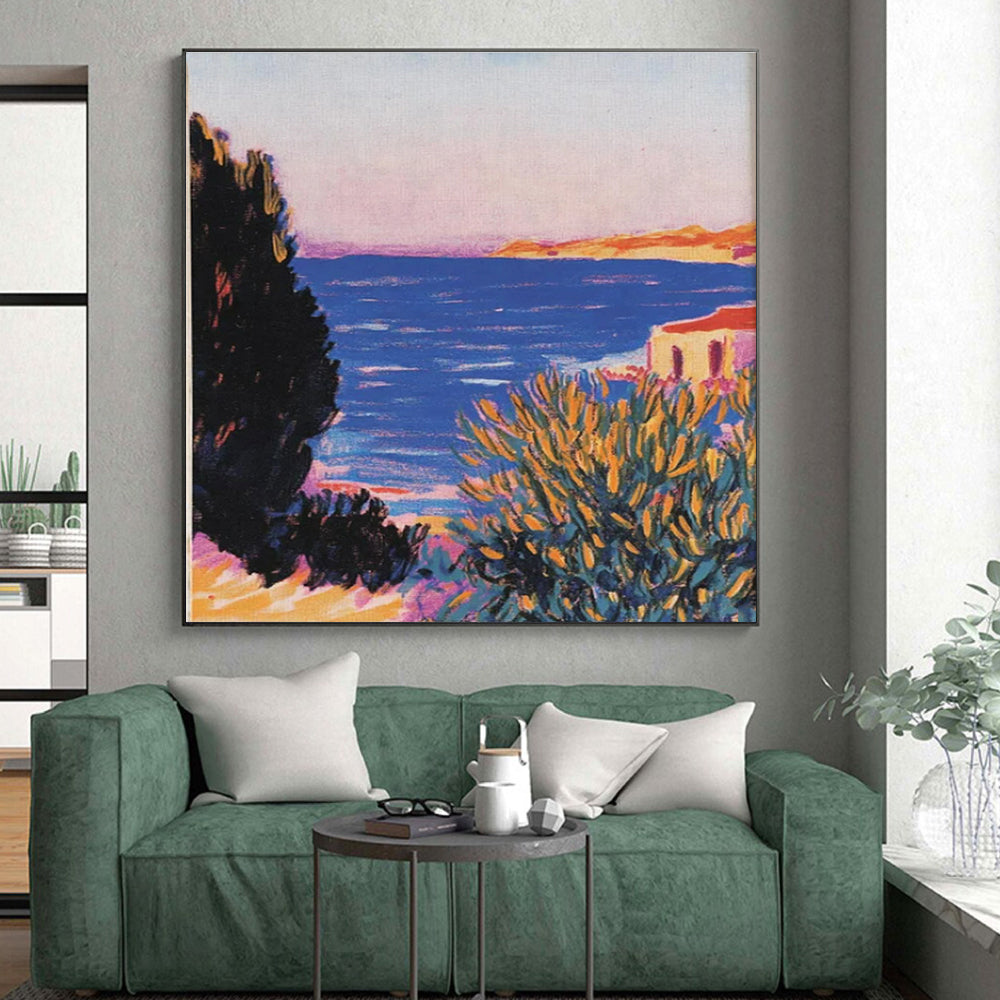 “Coastal View: Vivid Fauvist Landscape” ,Fauvist Landscape Oil Painting CT0878