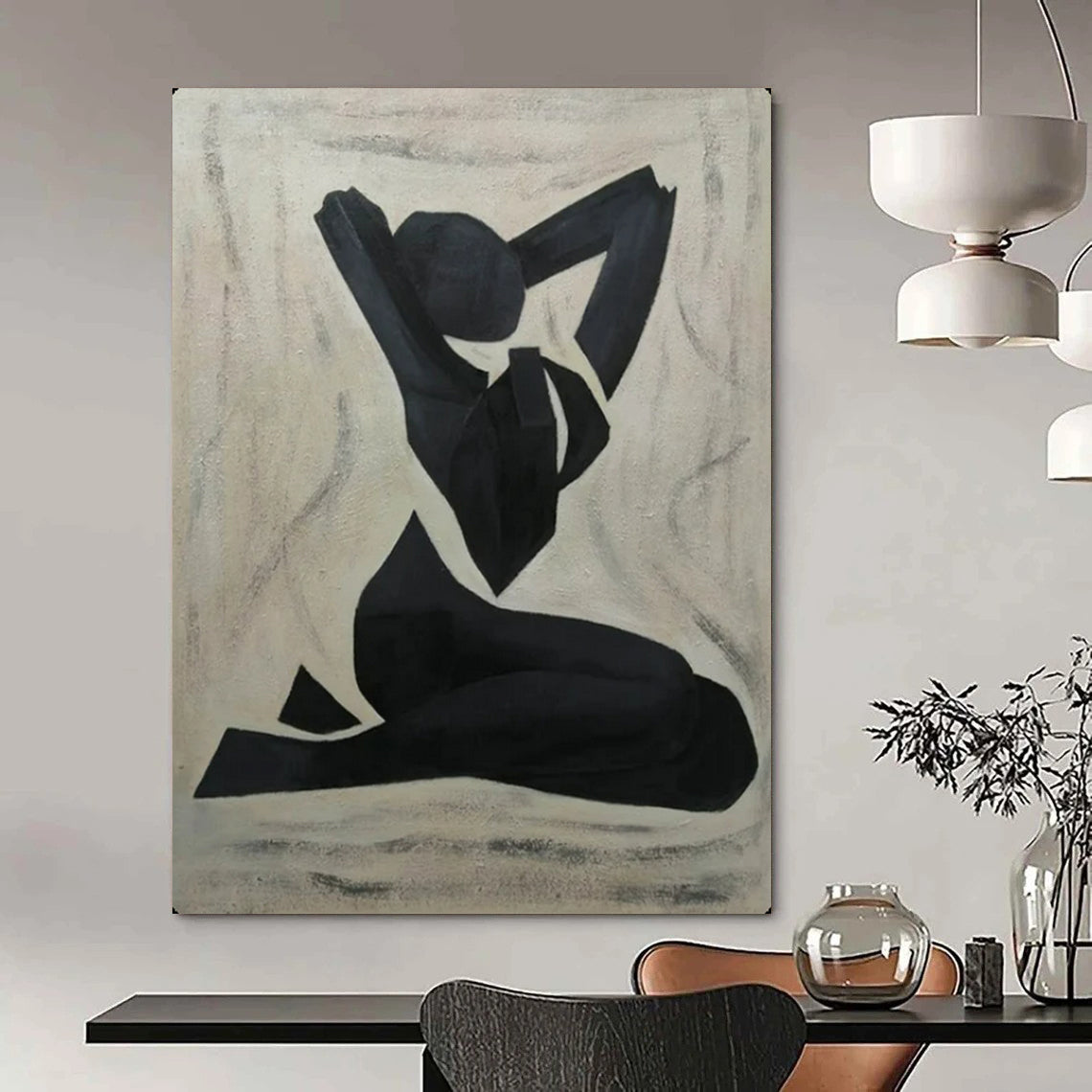 “Black Abstract Figure” – Cubist - Inspired Oil Painting On Canvas CT2164