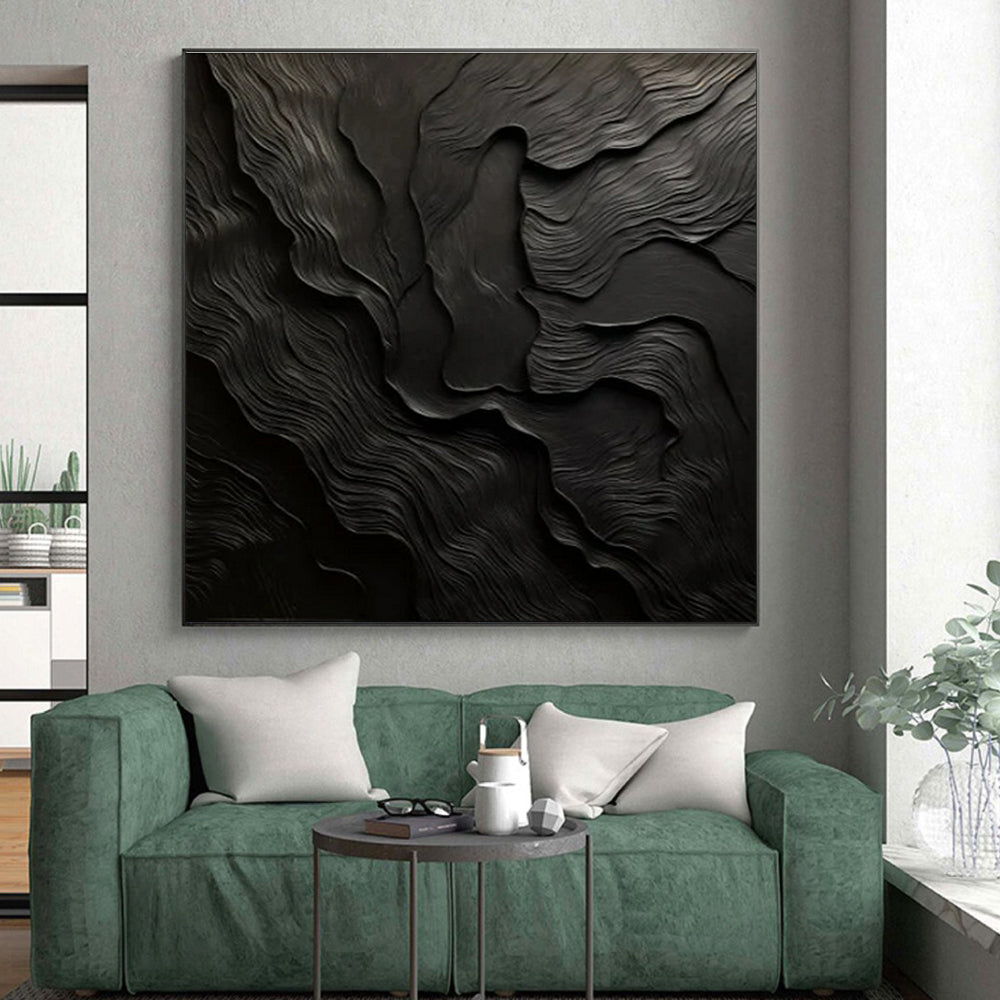 “Black Textured Waves” ,Abstract Textured Painting CT0833