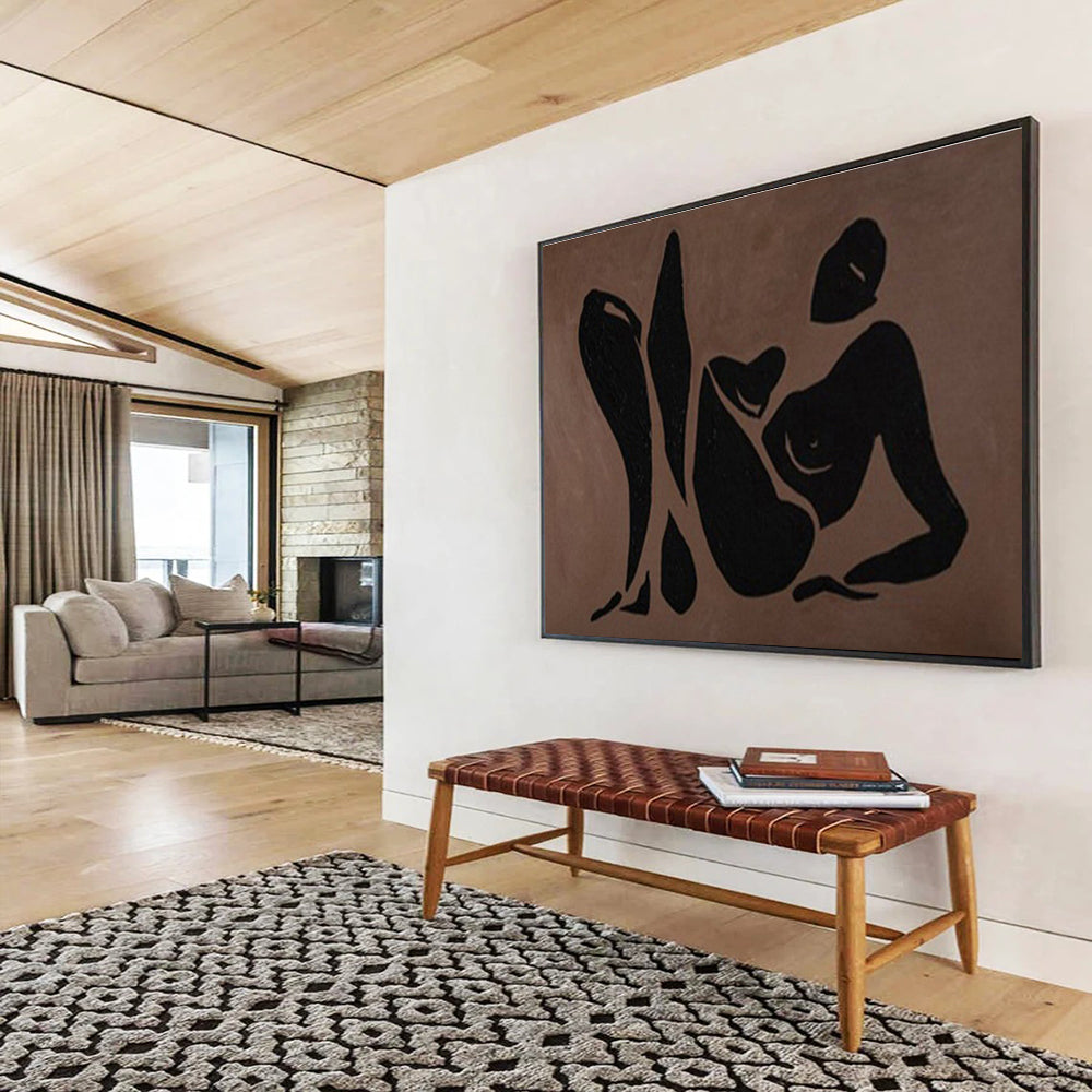 “Bronze Silhouette of Repose” - Black, Brown Figurative Minimalist Painting On Canvas DKH743