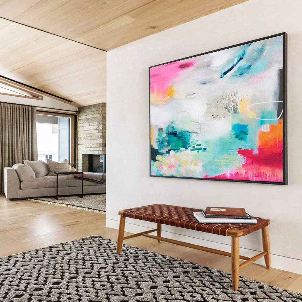 Vibrant Abstract with Pink and Blue - Dynamic Colors and Energetic Brushstrokes Painting On Canvas DKH063