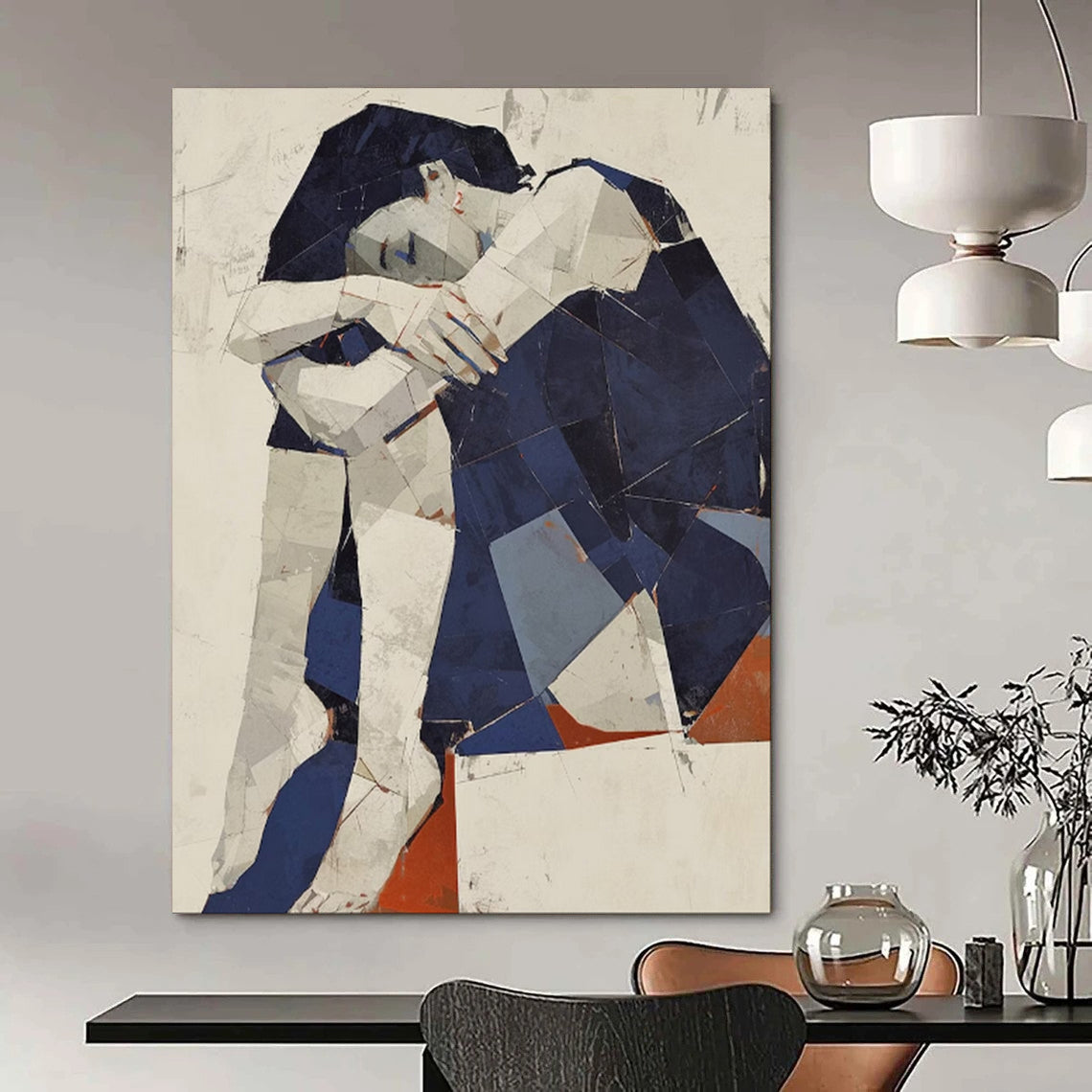 “Geometric Figure in Blue and White” - Cubist - Style Figure Painting CT1980